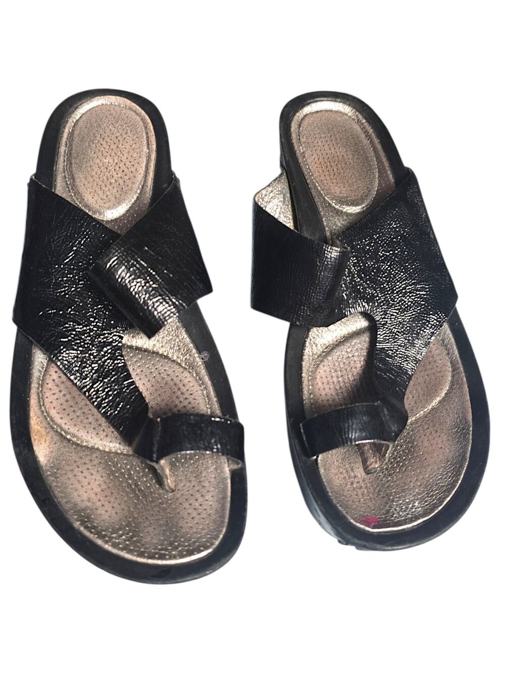 Tsubo Black Leather Platform Wedge Sandals Womens 7 Comfort